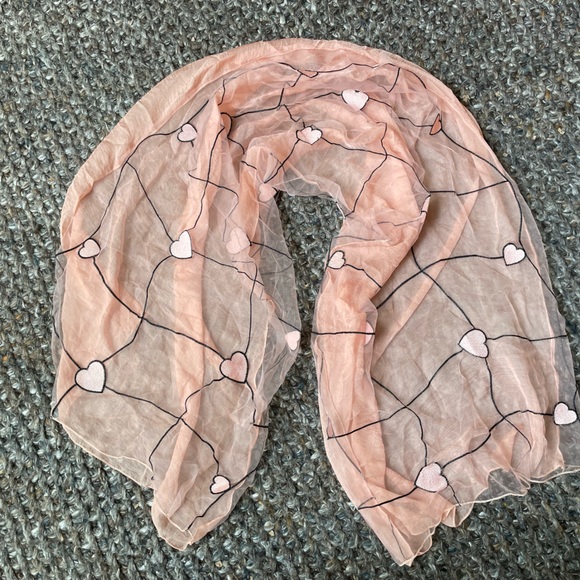 💓 Chinese silk scarfs/shawl/coverup with valentine hearts embroidery - 25x70” - Picture 1 of 4
